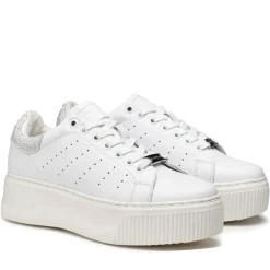 Sneakers Donna CULT Perry 3162 in Pelle Bianca con Glitter Argento