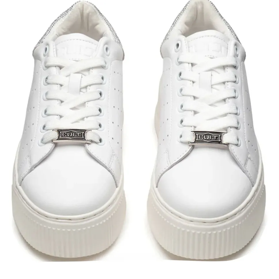 Sneakers Donna CULT Perry 3162 in Pelle Bianca con Glitter Argento