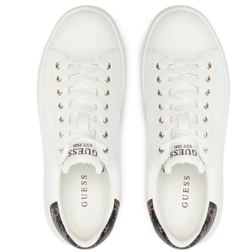Sneakers Donna GUESS in Pelle Colore White - Brown Linea Elbina