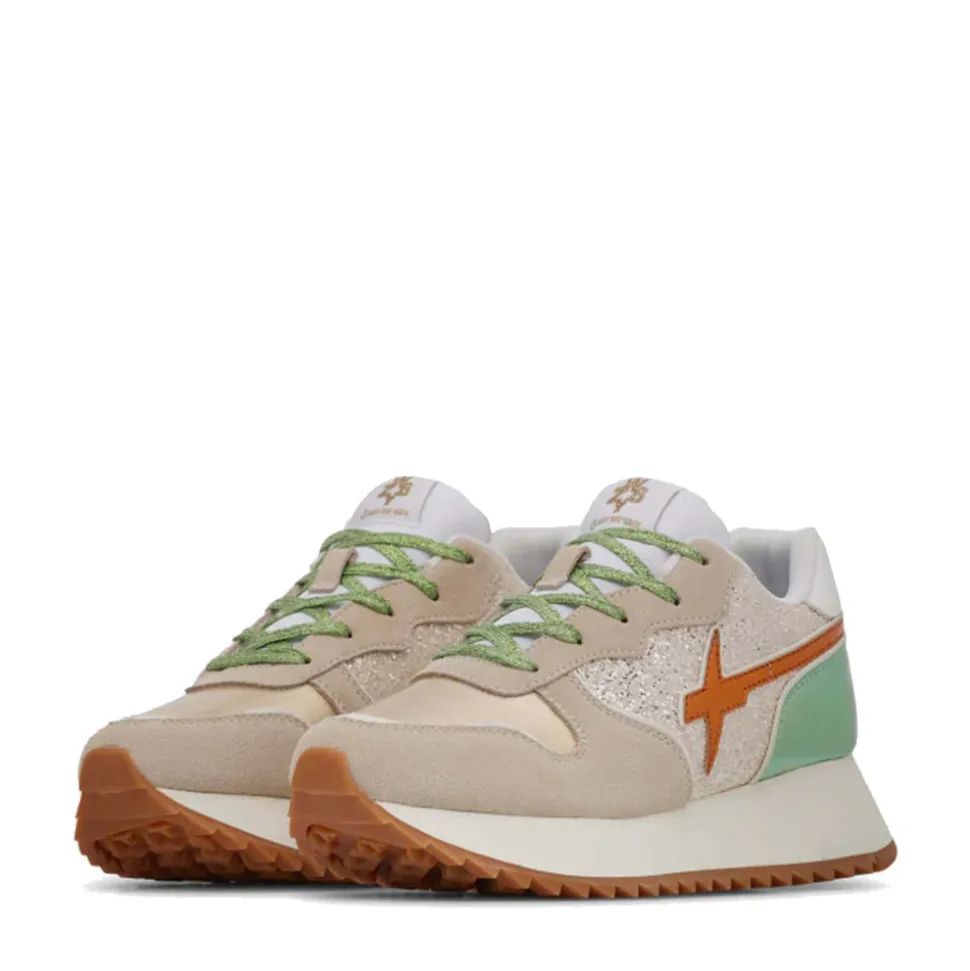Sneakers Donna W6YZ Jet-W. in Pelle Suede e Dettaglio Glitter Cream Multi