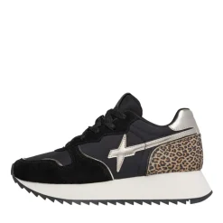 Sneakers Donna W6YZ Jet-W. in Tessuto Tecnico e Suede con Inserti Animalier colore Black Platinum