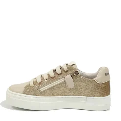 Sneakers PATRIZIA PEPE Girl con Glitter Oro All Over e Inserti in Pelle Beige