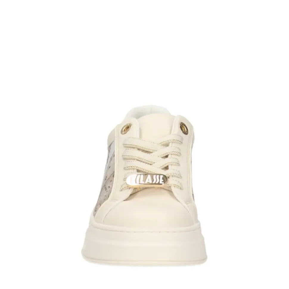 Sneakers Platform 1A Classe Alviero Martini Off White con Inserti in Tessuto Safari Geo 2142