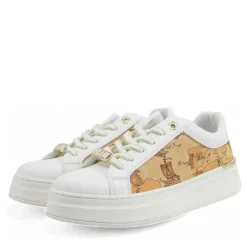 Sneakers Platform 1A Classe Alviero Martini Bianco con Inserti in Tessuto Beige Geo 2141