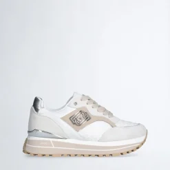 Sneakers Platform Donna LIU JO Maxi Wonder 73 in Suede e Ricamo Floreale Off White