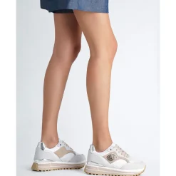 Sneakers Platform Donna LIU JO Maxi Wonder 73 in Suede e Ricamo Floreale Off White