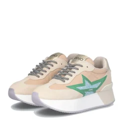 Sneakers Platform Donna LIU JO Dreamy 03 in Suede Nylon e Glitter colore Ecru Green Turquoise
