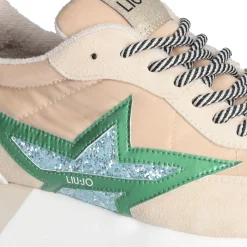 Sneakers Platform Donna LIU JO Dreamy 03 in Suede Nylon e Glitter colore Ecru Green Turquoise