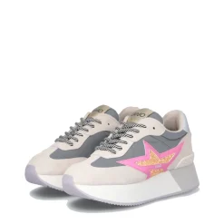 Sneakers Platform Donna LIU JO Dreamy 03 in Suede Nylon e Glitter colore Sand Grey Fuxia Orange