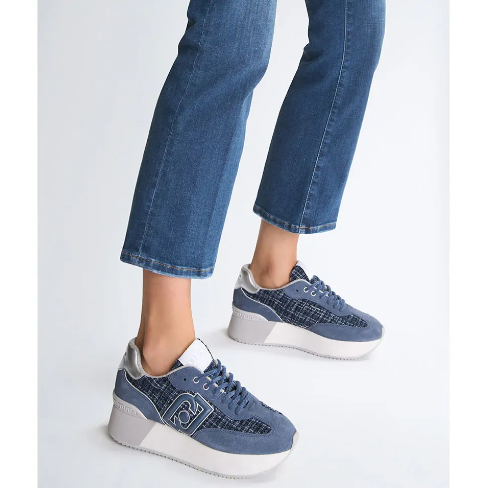 Sneakers Platform Donna LIU JO Dreamy 02 in Suede e Tweed Blu