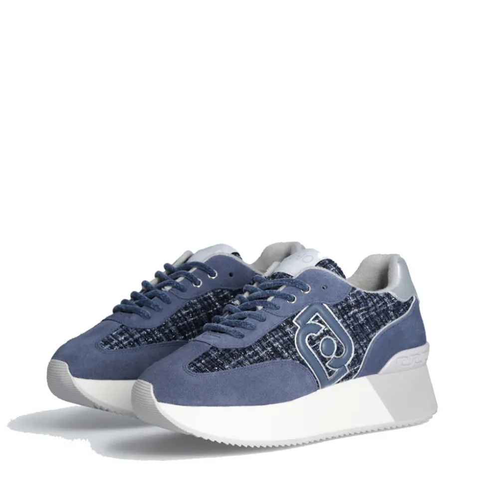 Sneakers Platform Donna LIU JO Dreamy 02 in Suede e Tweed Blu