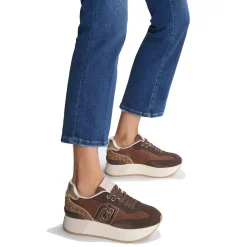 Sneakers Platform Donna LIU JO Dreamy 02 in Suede Brighty Mesh e Inserto Monogram Ebano Light Gold