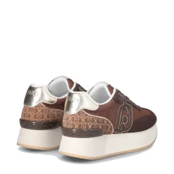 Sneakers Platform Donna LIU JO Dreamy 02 in Suede Brighty Mesh e Inserto Monogram Ebano Light Gold
