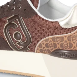 Sneakers Platform Donna LIU JO Dreamy 02 in Suede Brighty Mesh e Inserto Monogram Ebano Light Gold