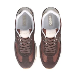 Sneakers Platform Donna LIU JO Dreamy 02 in Suede Brighty Mesh e Inserto Monogram Ebano Light Gold