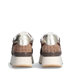Sneakers Platform Donna LIU JO Dreamy 02 in Suede Brighty Mesh e Inserto Monogram Ebano Light Gold