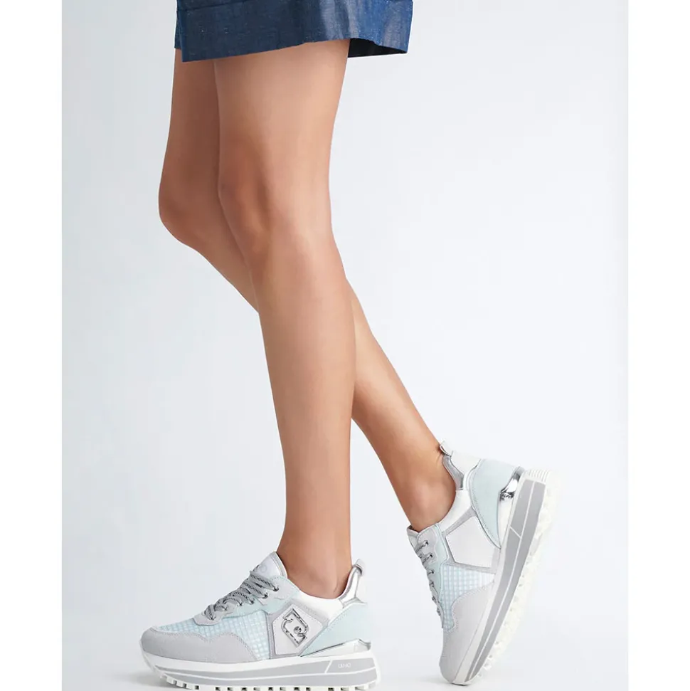 Sneakers Platform Donna LIU JO Maxi Wonder 73 in Suede e Mesh Purity e Water