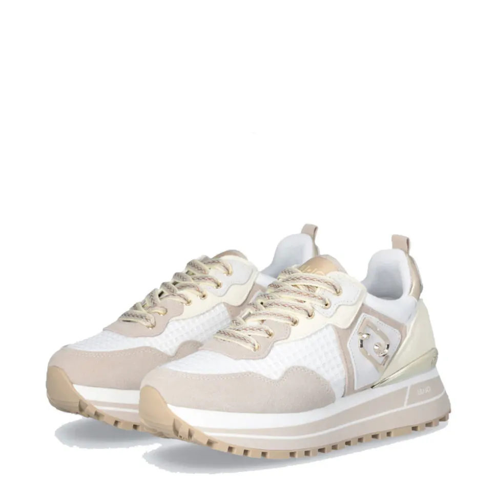 Sneakers Platform Donna LIU JO Maxi Wonder 73 in Suede e Mesh Sand e Yellow