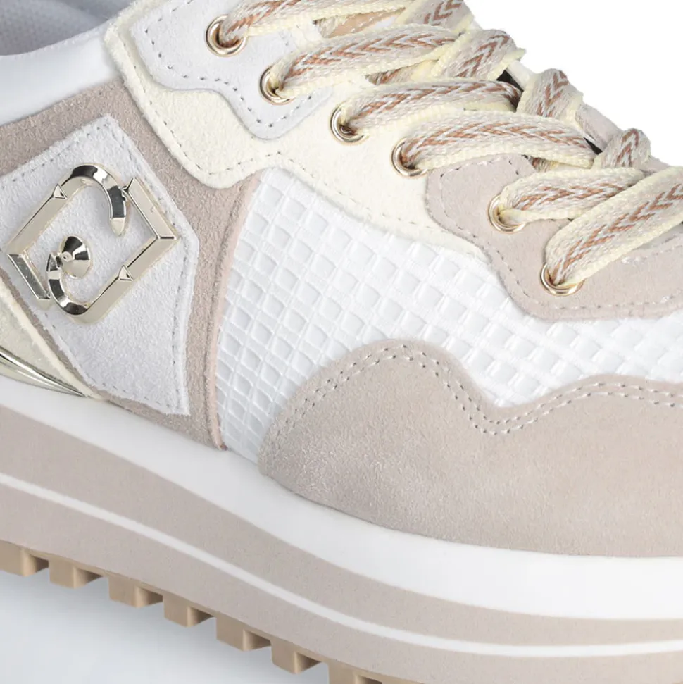 Sneakers Platform Donna LIU JO Maxi Wonder 73 in Suede e Mesh Sand e Yellow