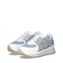 Sneakers Platform Donna LIU JO Maxi Wonder 87 in Tessuto Monogram Denim con Inserti Glitter