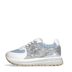 Sneakers Platform Donna LIU JO Maxi Wonder 87 in Tessuto Monogram Denim con Inserti Glitter