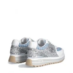 Sneakers Platform Donna LIU JO Maxi Wonder 87 in Tessuto Monogram Denim con Inserti Glitter