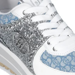 Sneakers Platform Donna LIU JO Maxi Wonder 87 in Tessuto Monogram Denim con Inserti Glitter