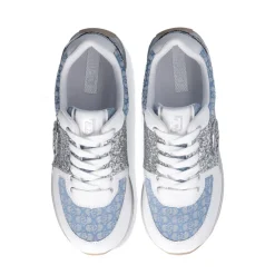 Sneakers Platform Donna LIU JO Maxi Wonder 87 in Tessuto Monogram Denim con Inserti Glitter