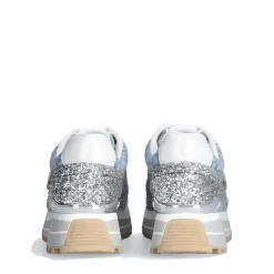 Sneakers Platform Donna LIU JO Maxi Wonder 87 in Tessuto Monogram Denim con Inserti Glitter