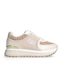 Sneakers Platform Donna LIU JO Maxi Wonder 87 in Suede e Tessuto Monogram Jacquard Ivory Peach