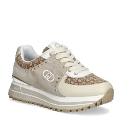 Sneakers Platform Donna LIU JO Maxi Wonder 87 in Suede e Tessuto Monogram Jacquard Ivory Peach