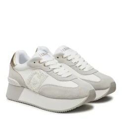Sneakers Platform LIU JO Dreamy 02 in Suede e Mesh con Logo Glitter Purity Light Gold