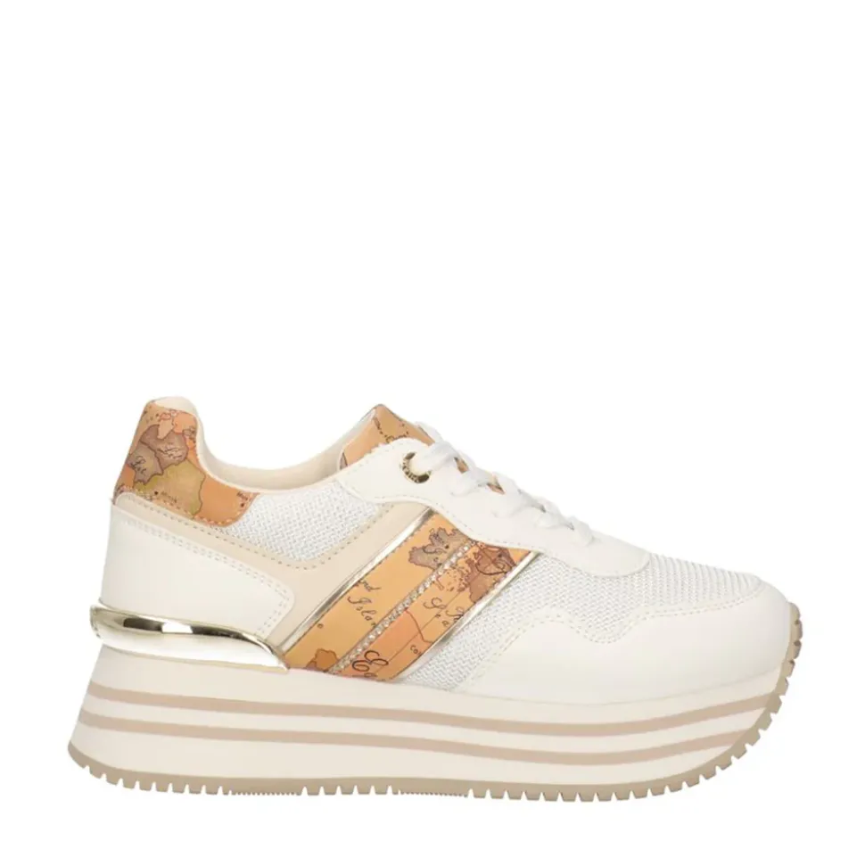 Sneakers Running 1A Classe Alviero Martini in Mesh Bianco e Inserti Geo Beige 2159
