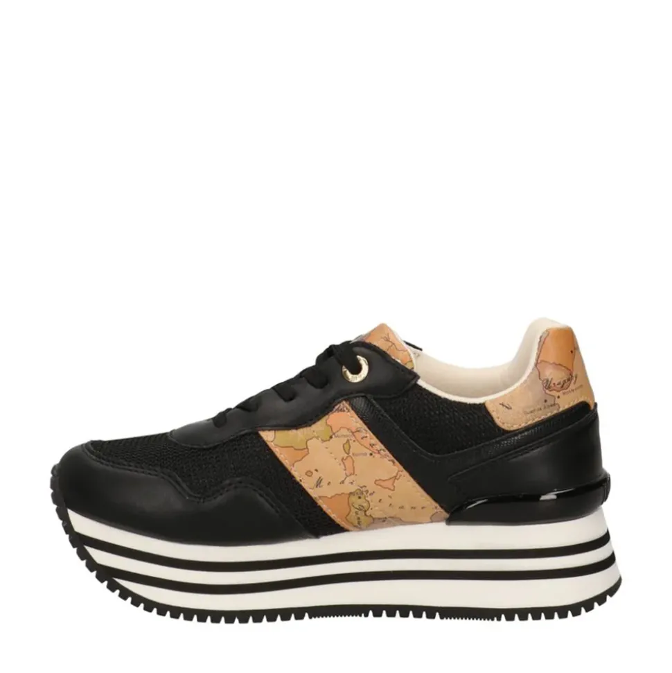 Sneakers Running 1A Classe Alviero Martini in Mesh Nero e Inserti Geo Beige 2159