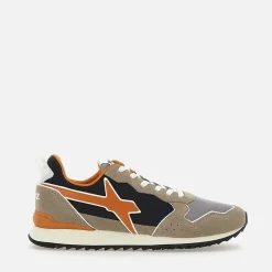 Sneakers Uomo W6YZ Jet-M. in Tessuto Tecnico e Suede colore Taupe Dark Grey e Orange