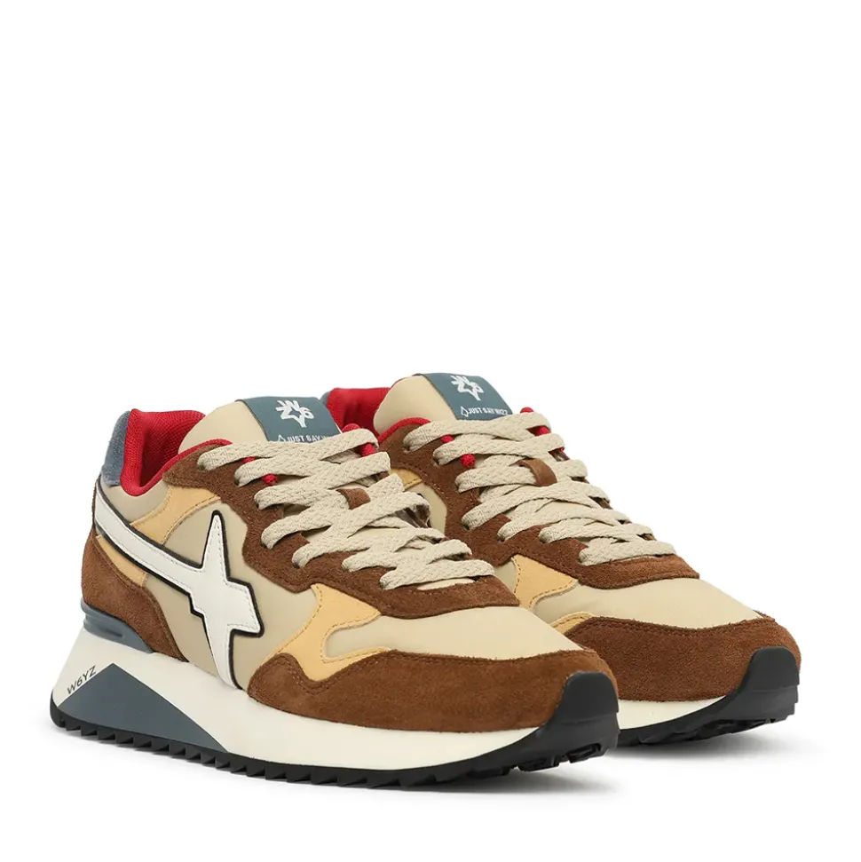 Sneakers Uomo W6YZ Yak-M. in Tessuto Tecnico e Suede colore Chestnut Beige Fire