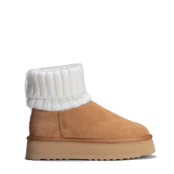 Stivaletti Imbottiti Platform S by MASSIMO SANTINI linea Penny in Velour e Maglia color Cammello