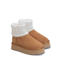 Stivaletti Imbottiti Platform S by MASSIMO SANTINI linea Penny in Velour e Maglia color Cammello