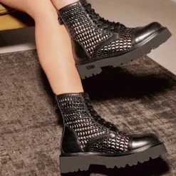 Stivali Donna CULT Slash 4218 Anfibi in Pelle Nera Intrecciata