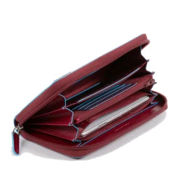 Portafoglio Donna Zip Around PIQUADRO In Pelle Rosso Linea Blue Square - PD1515B2R